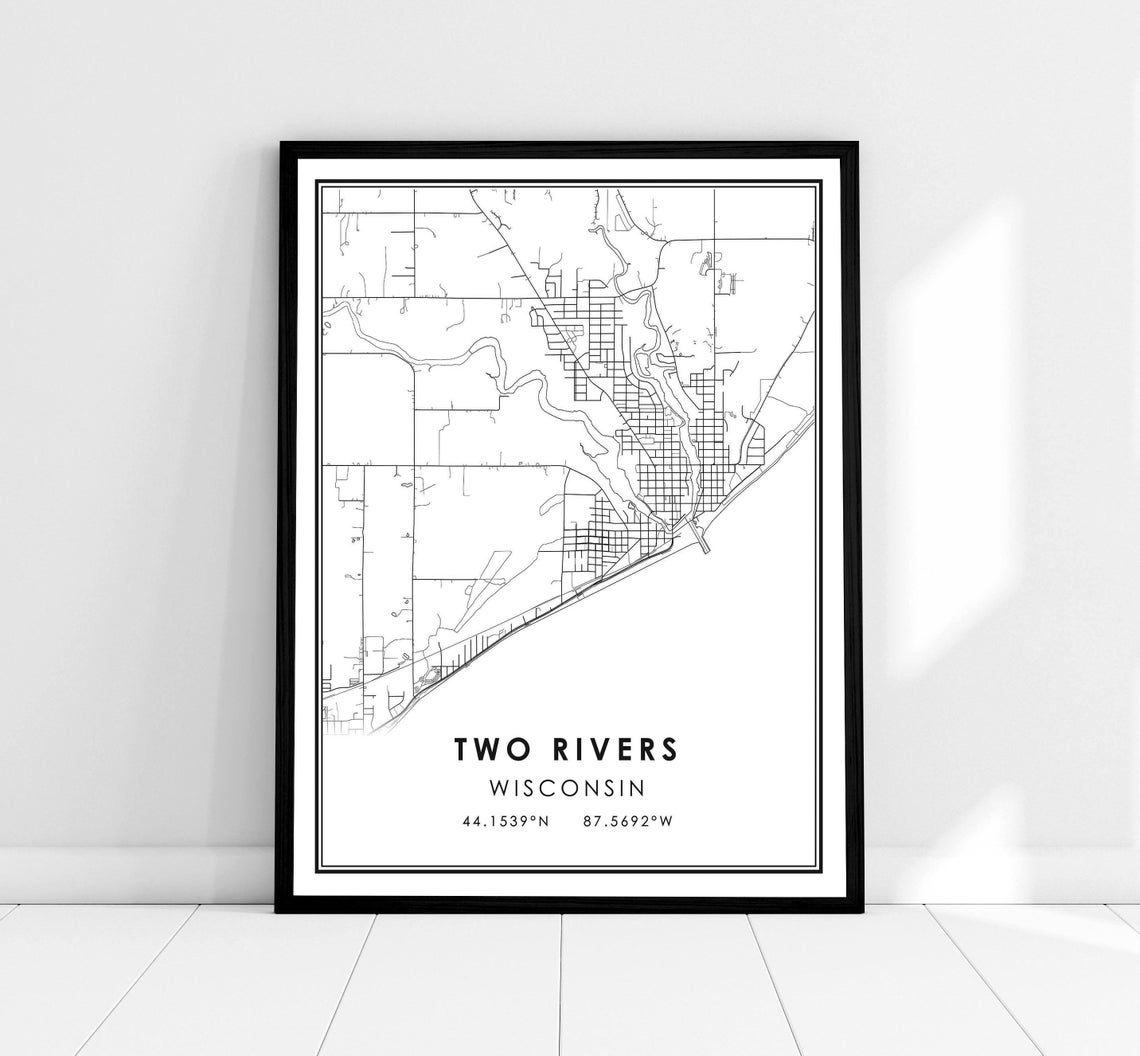Two Rivers Wisconsin Minimalist Lakefront City Street Map Poster