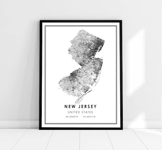 New Jersey Us Map Poster, Road Style Art Print