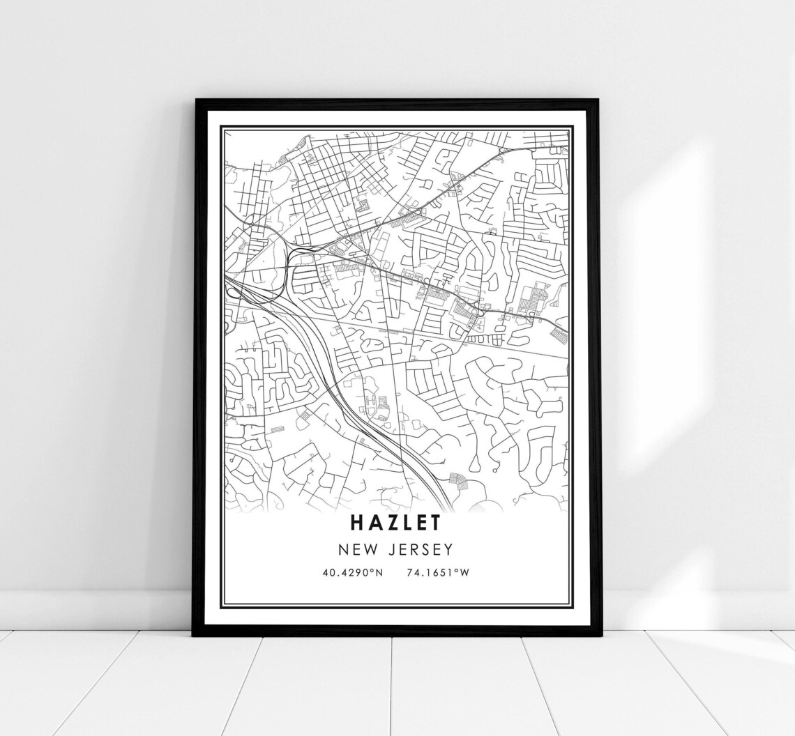Hazlet New Jersey Minimalist Black And White City Map Art Poster