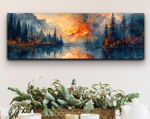 Panoramic Watercolor Forest Fire Wall Art