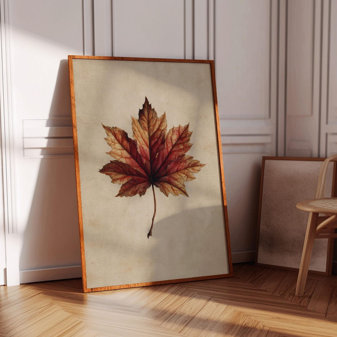 Vintage Maple Leaf Botanical Art Print, Rustic Fall