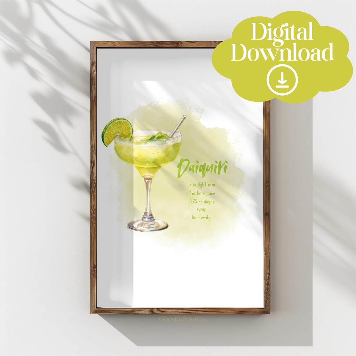 Daiquiri Classic Cocktail Recipe Watercolor Lime Rum Home Bar Poster