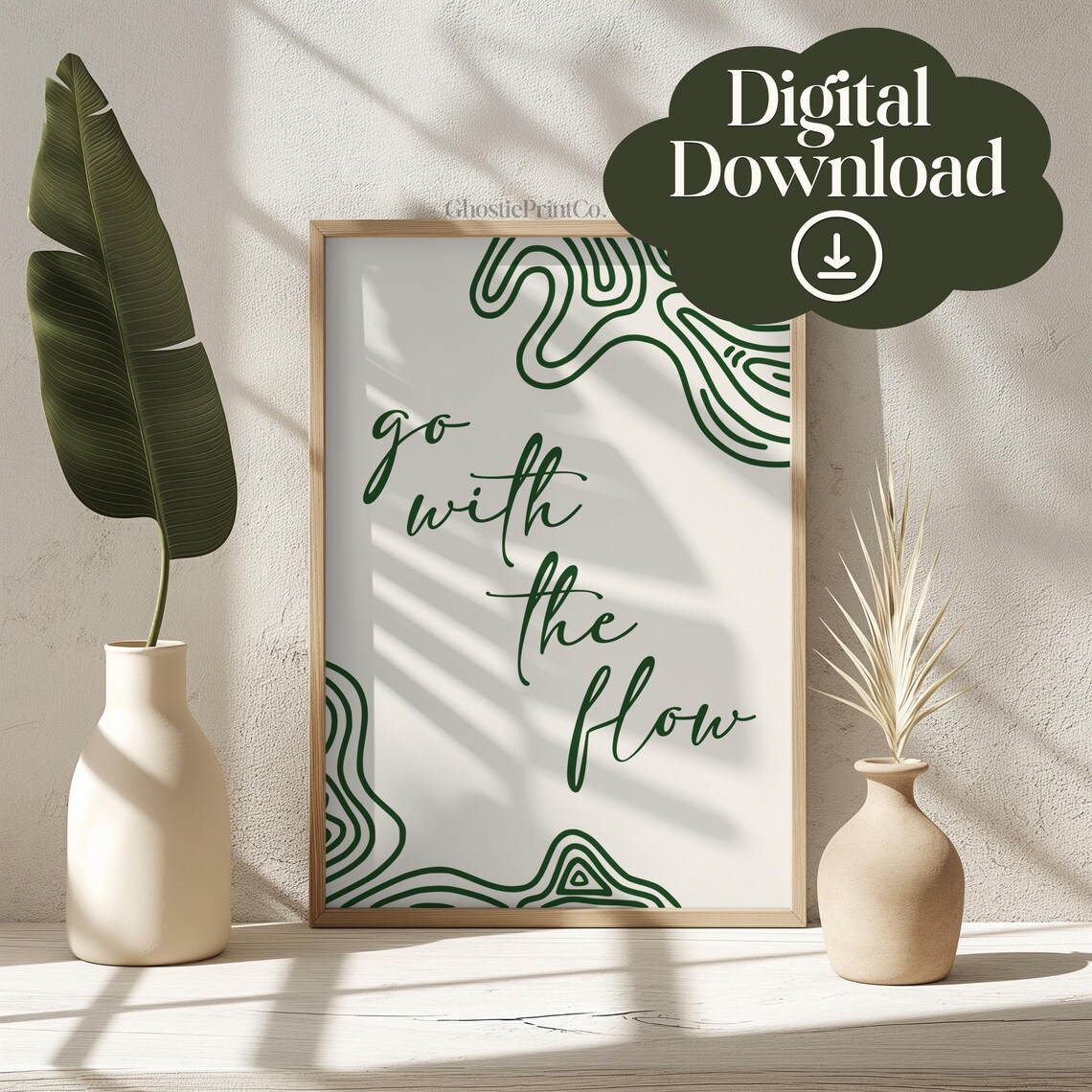 Go With The Flow Wall Art Motivational Quote Print For Home Office Decor Positive