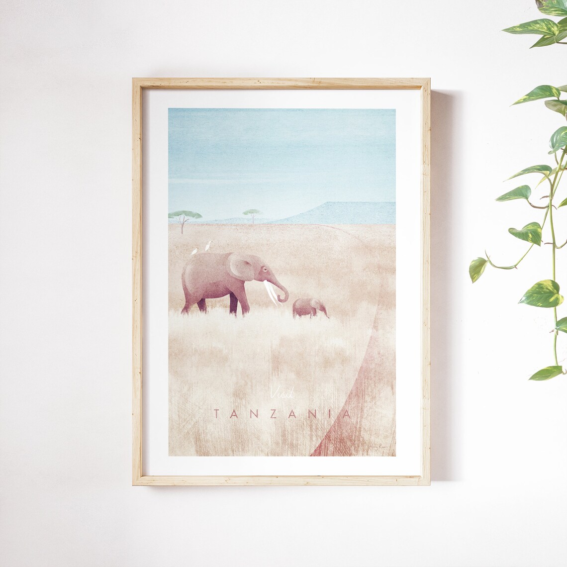 Tanzania Safari Travel Poster, Minimalist Vintage Retro