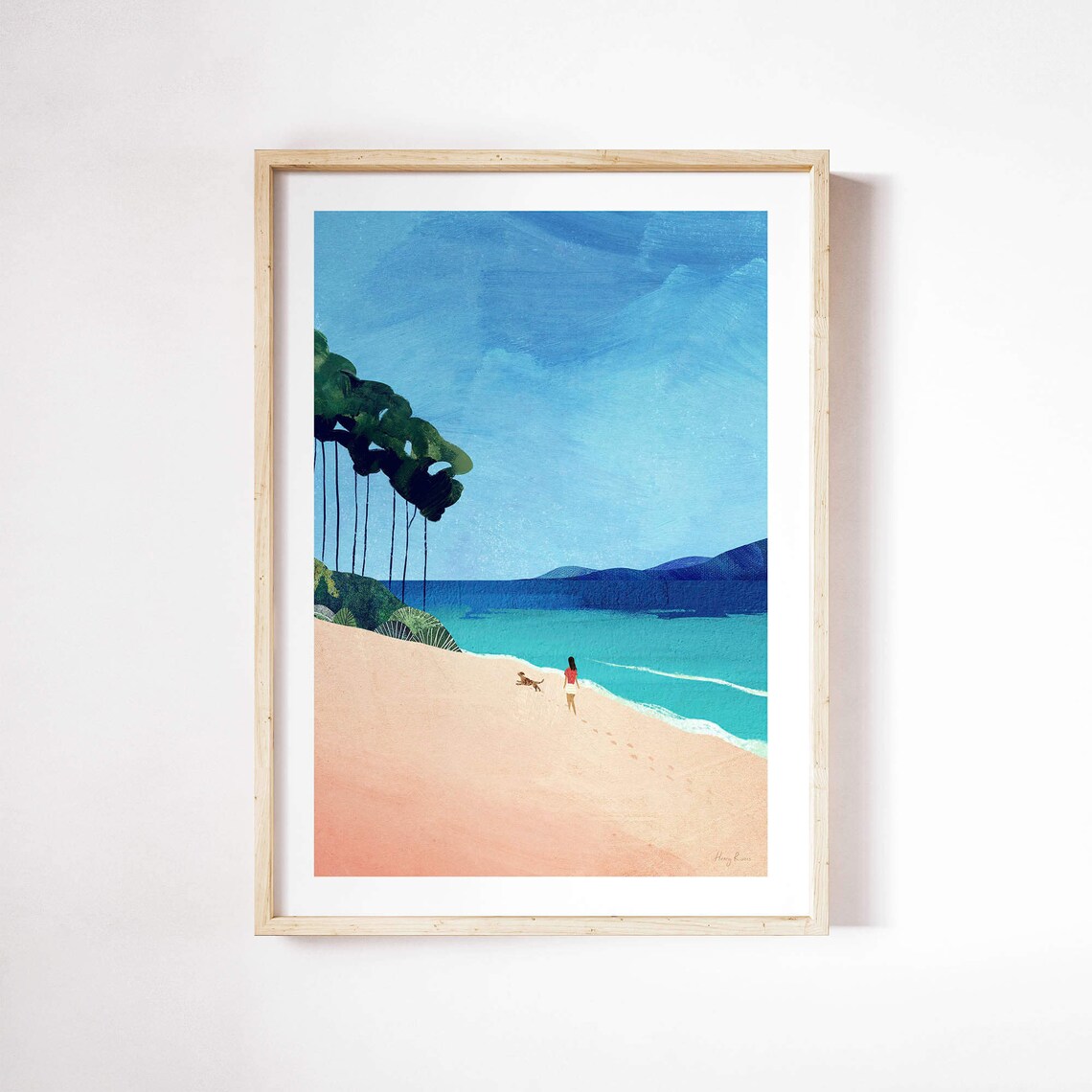 Beach Dog Walk Art Print by Henry Rivers