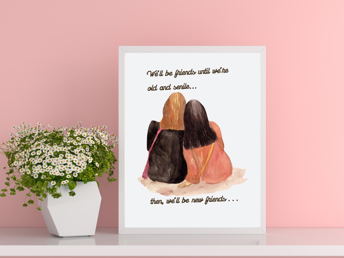 Best Friends Forever Watercolor Two Friends Sitting Humor Gift Poster - Image 3