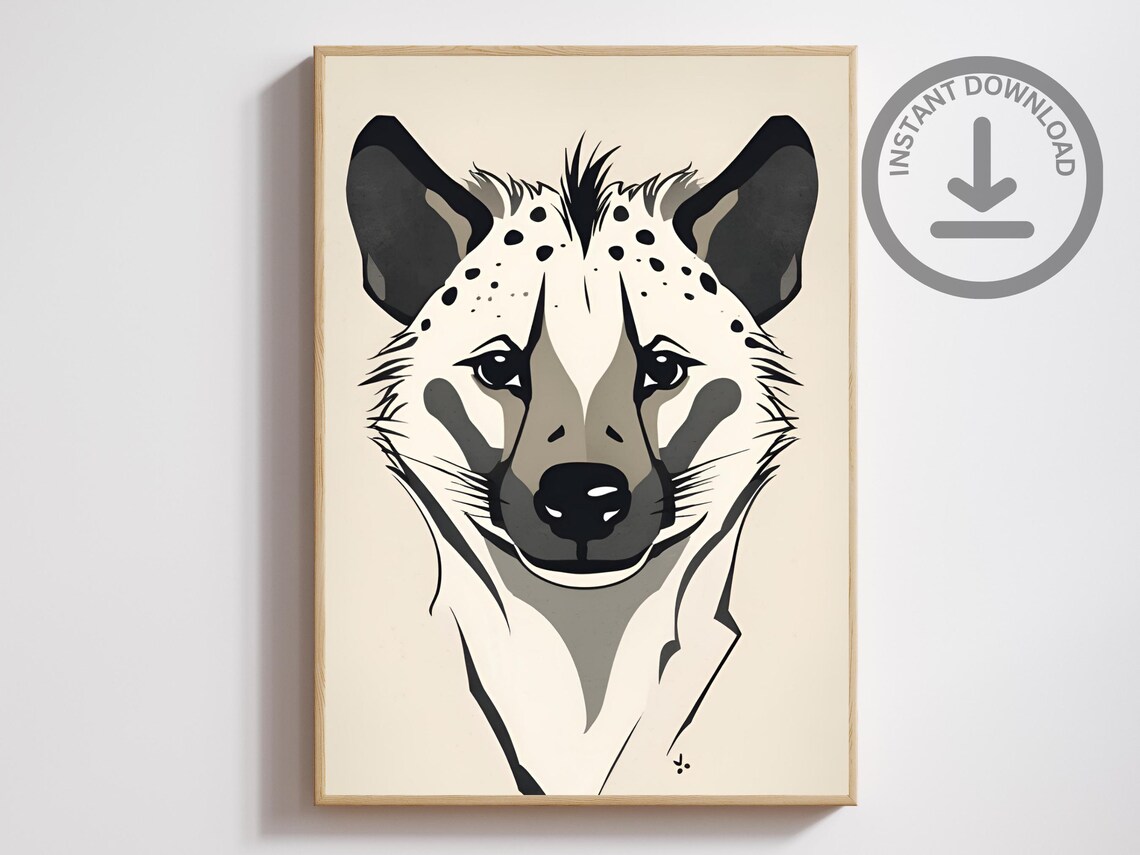 Hyena Portrait Minimalist Ink Painting Unique Safari Face Art Poster