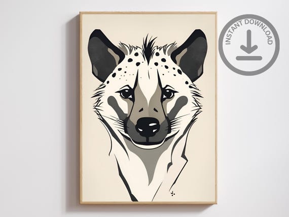 Unique Gift For Animal Lovers Minimalist Hyena Ink Painting Wall Art Boho Wildlife Decor Modern Jungle Art Print Gift