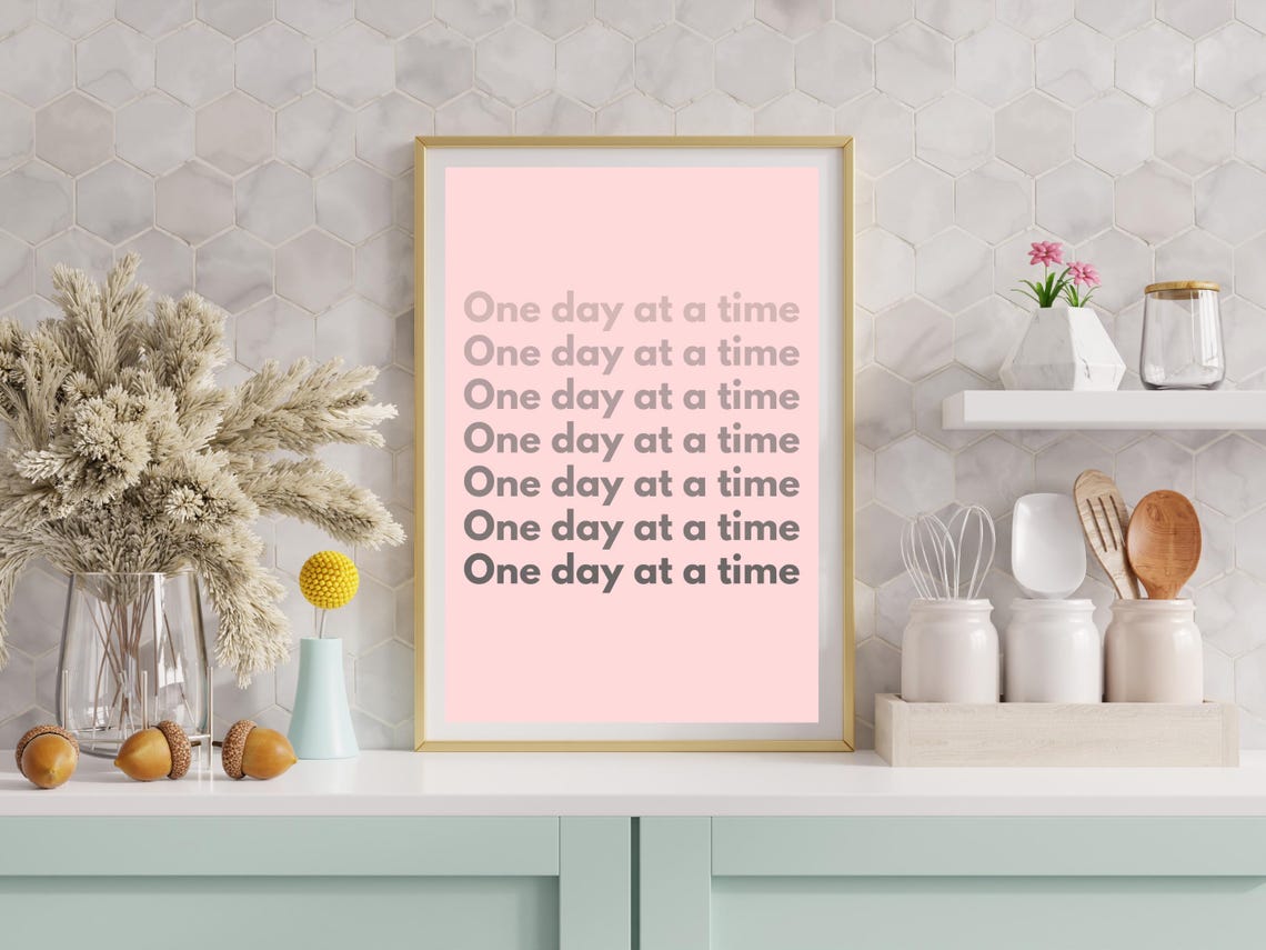 One Day At A Time Quote Repeated Gradient Minimalist Style Poster - Image 3