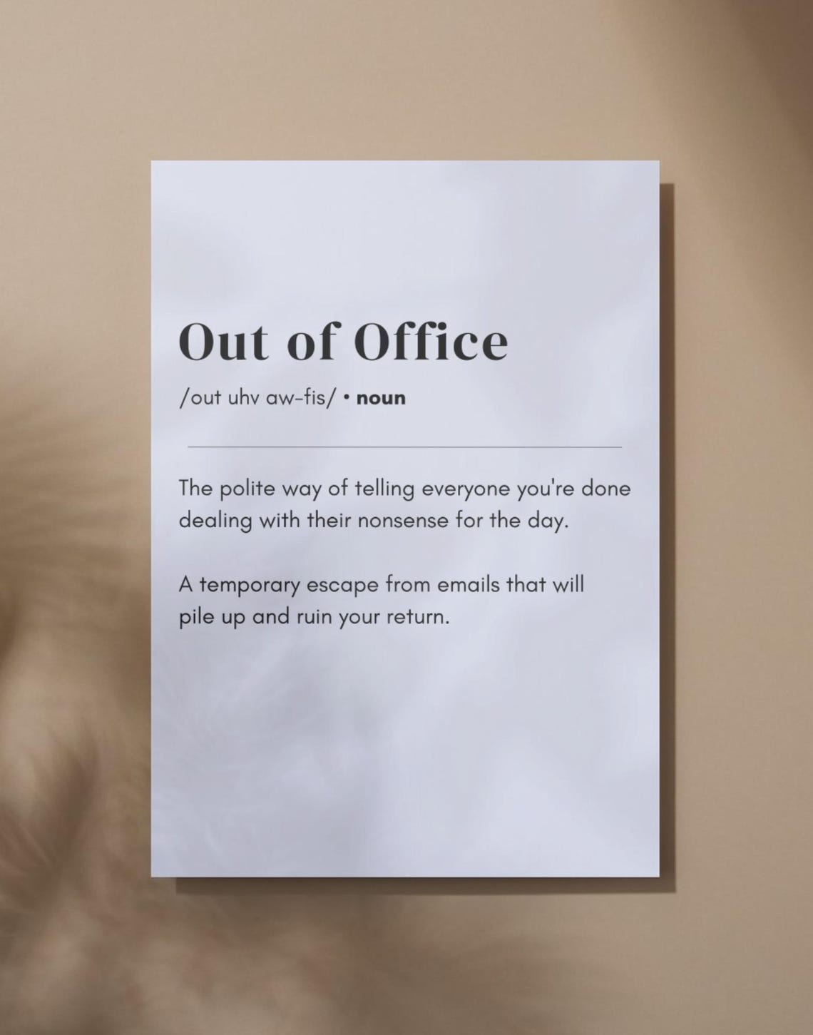 Out of Office Definition Dictionary Style Humorous Office Poster - Image 2