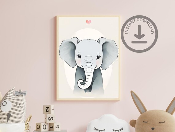 Adorable Nursery Gift Baby Elephant Wall Art Portrait Neutral Baby Room Cute Decor Animal Nursery Minimalist Print