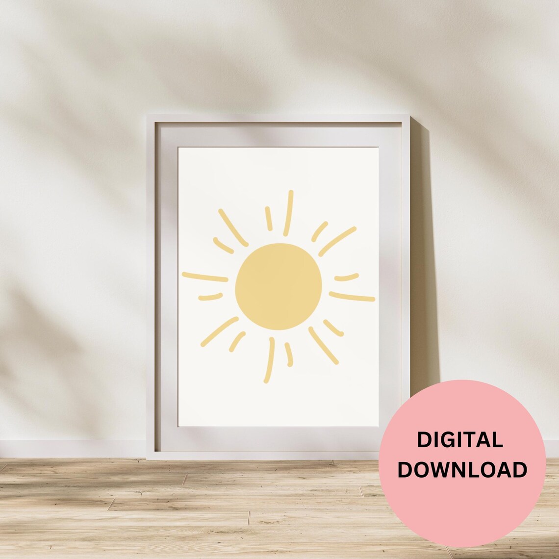 Minimalist Yellow Sun Line Drawing Simple Kids Room Art Print - Image 2