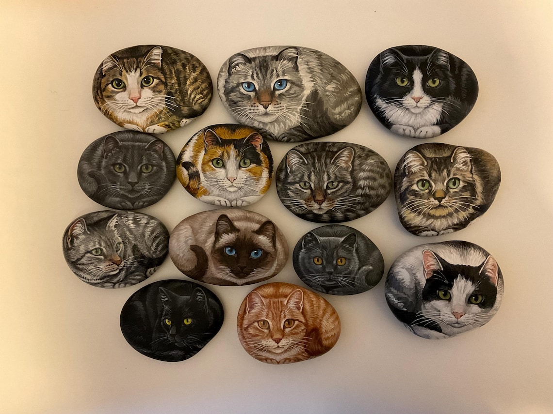 Cat Rocks Cat Painted On Rock, Art Print