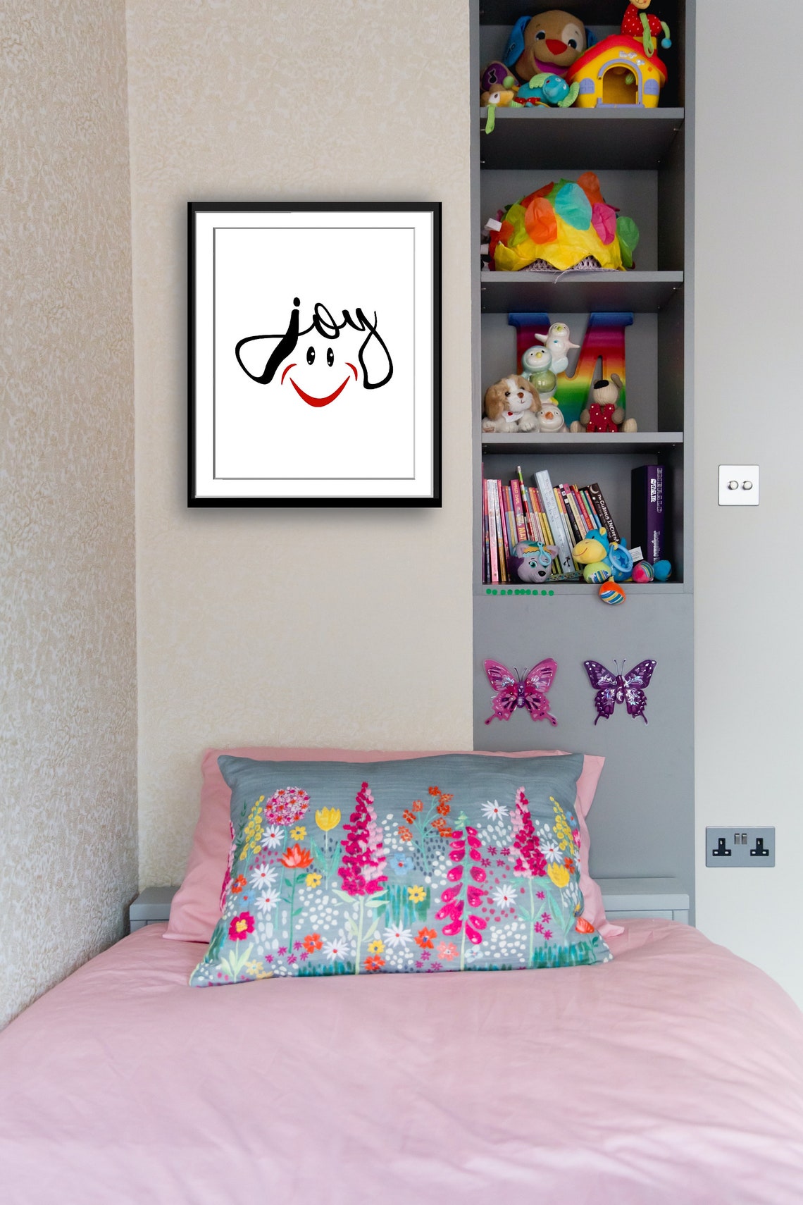 Joy Calligraphy Smiley Face Inspirational Word Art Quote Poster - Image 3