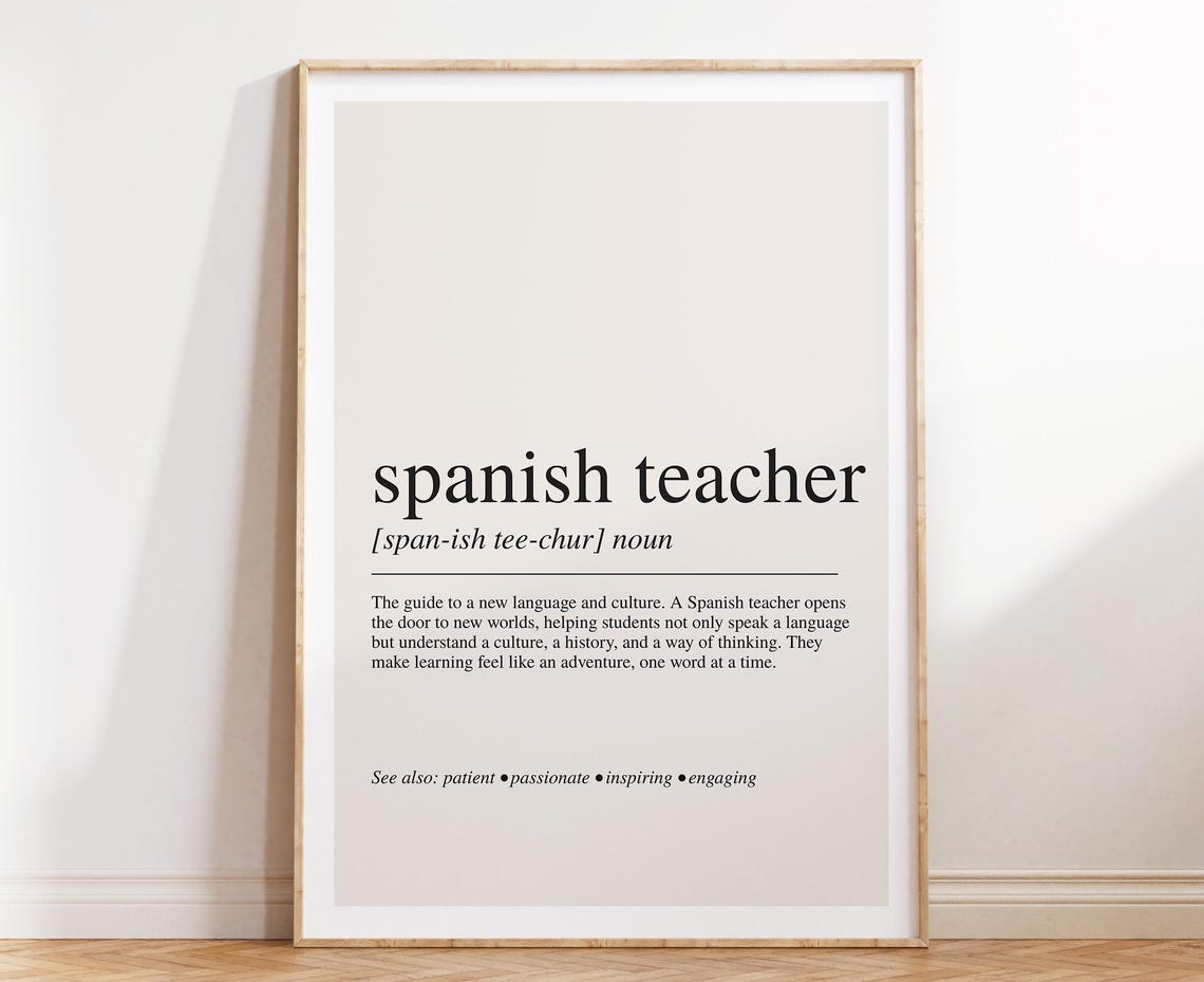 Spanish Teacher Definition Poster Language Educator Classroom Gift