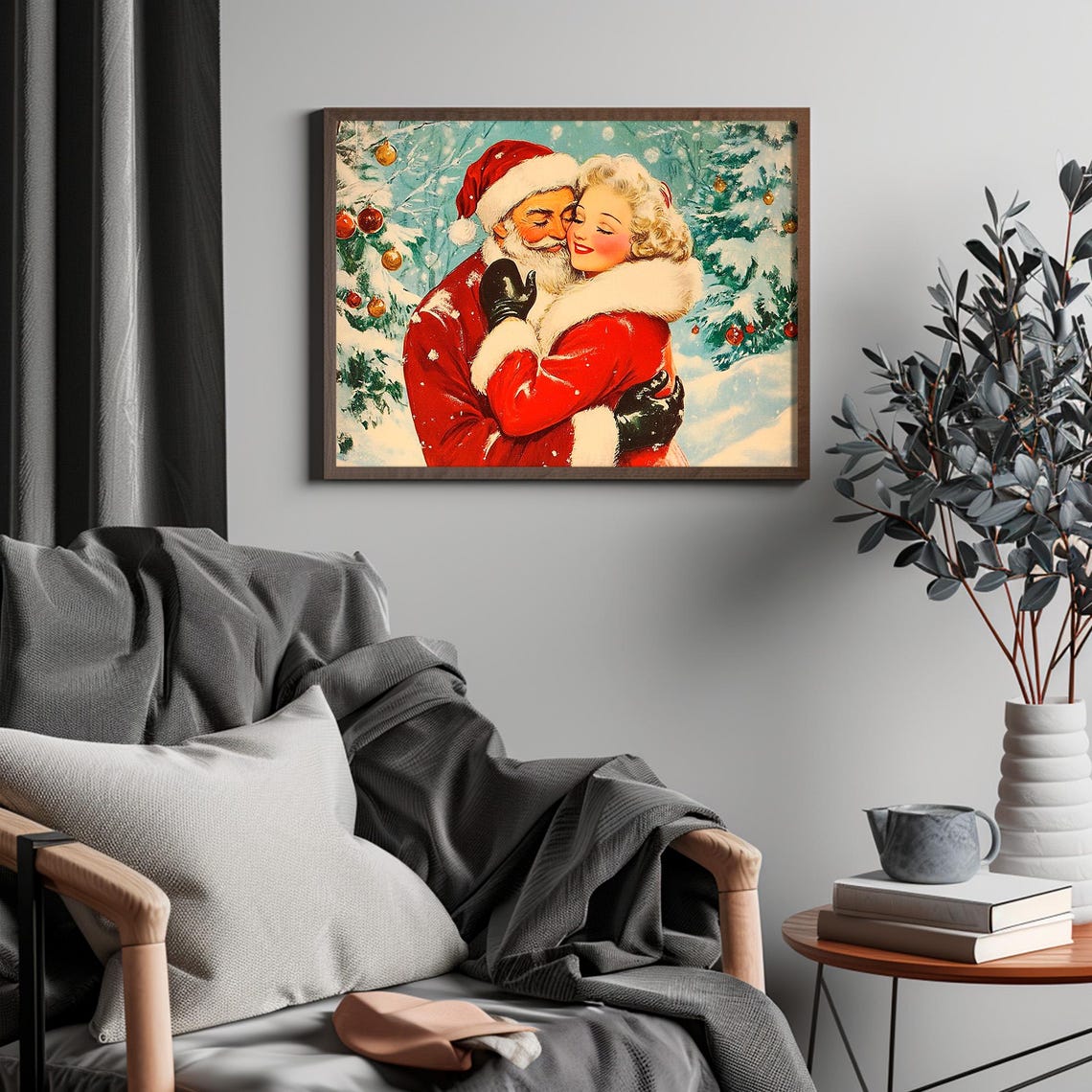 Retro Santa Claus Hugging Blonde Woman Vintage 1950s Christmas Print - Image 4