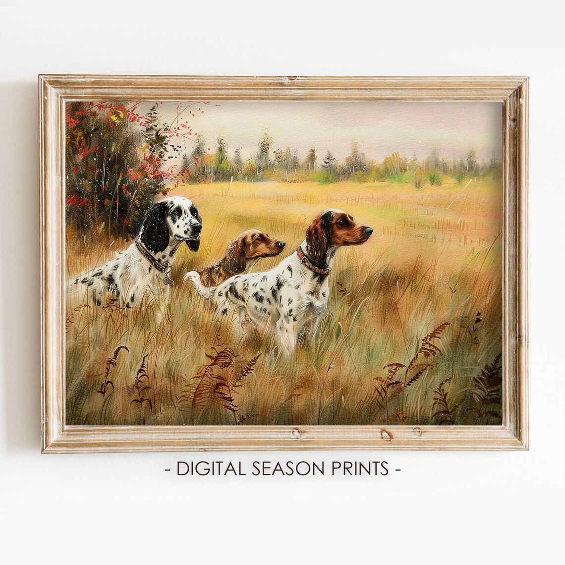 Three English Setters in a Golden Autumn Field Hunting Dogs Poster