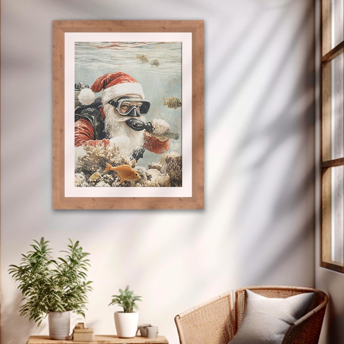 Santa Claus Scuba Diving Snorkel Underwater Tropical Christmas Print - Image 2