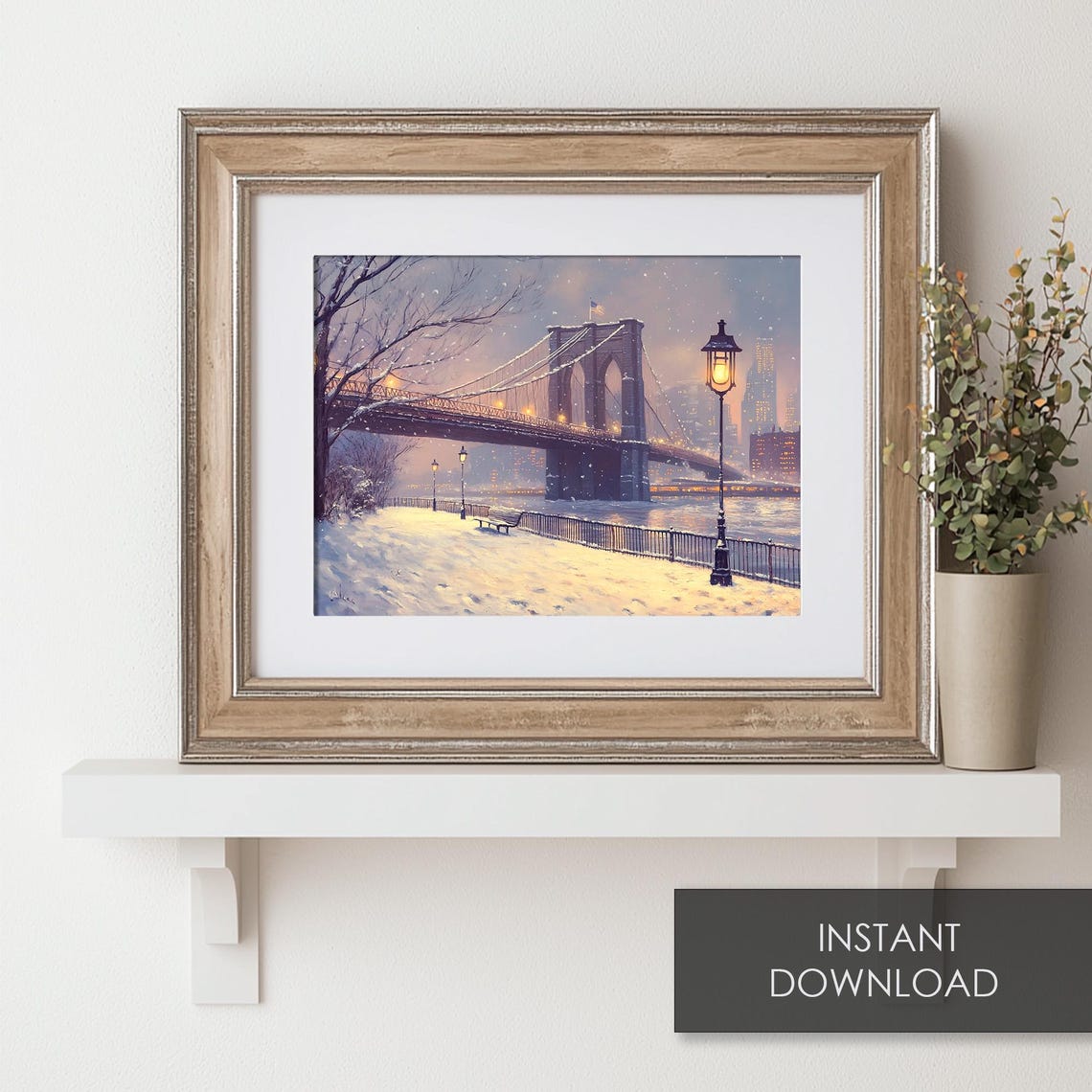 Brooklyn Bridge Snowy Evening Manhattan Skyline Winter Poster - Image 6