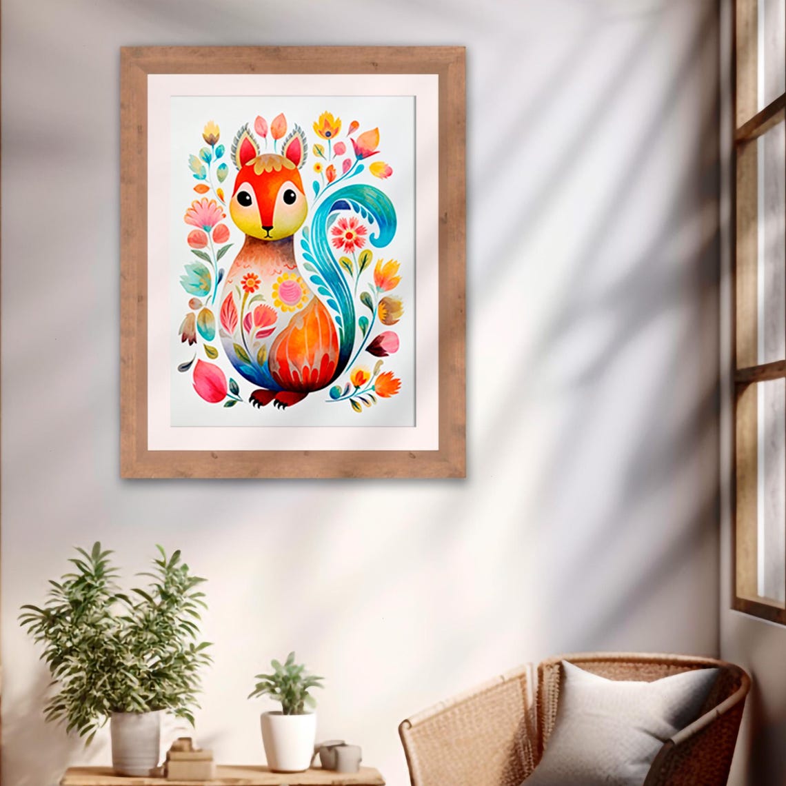 Scandinavian Folk Art Squirrel With Colorful Flowers Nordic Poster - Image 2