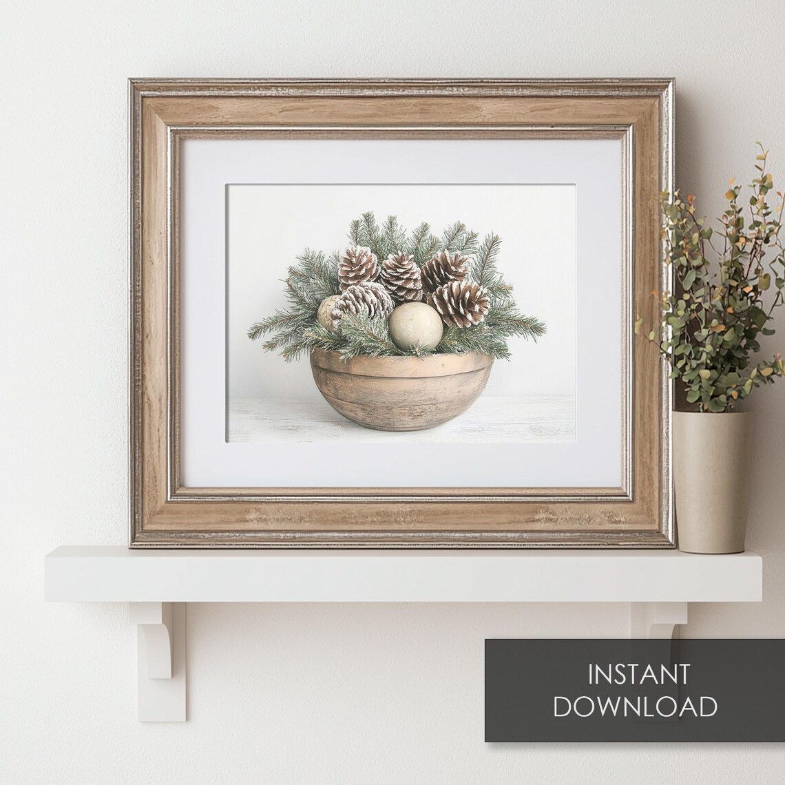 Rustic Frosted Pinecone Winter Bowl Christmas Still Life Wall Art - Image 6
