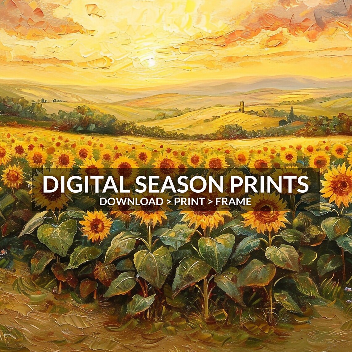 Sunflower Field at Golden Sunset Impasto Oil Painting Poster - Image 6