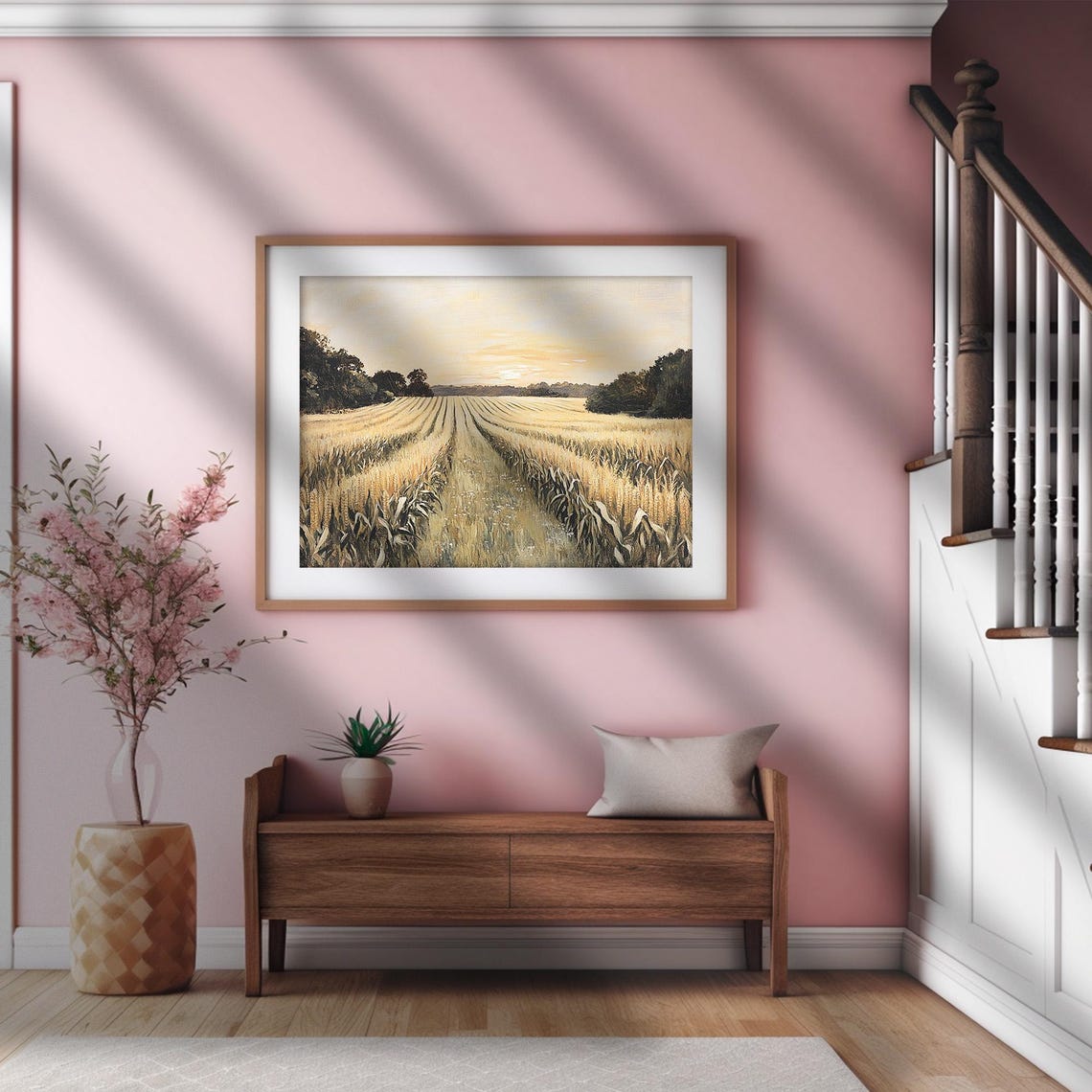 Golden Cornfield Sunset Country Farm Autumn Field Landscape Poster - Image 2