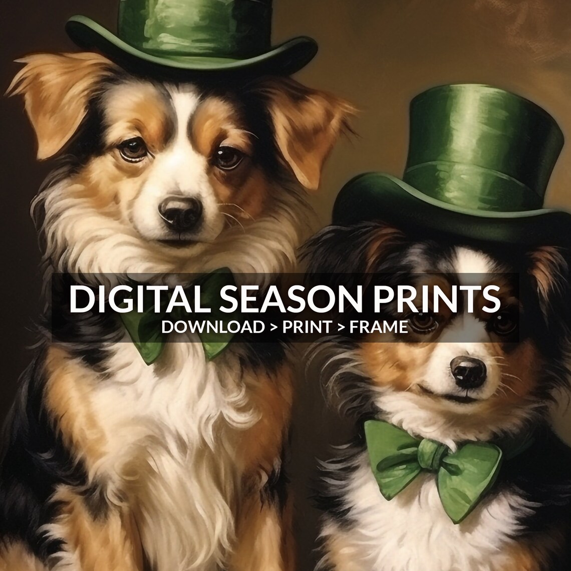 Two Dogs Green Top Hats St Patrick's Day Vintage Funny Animal Poster - Image 6