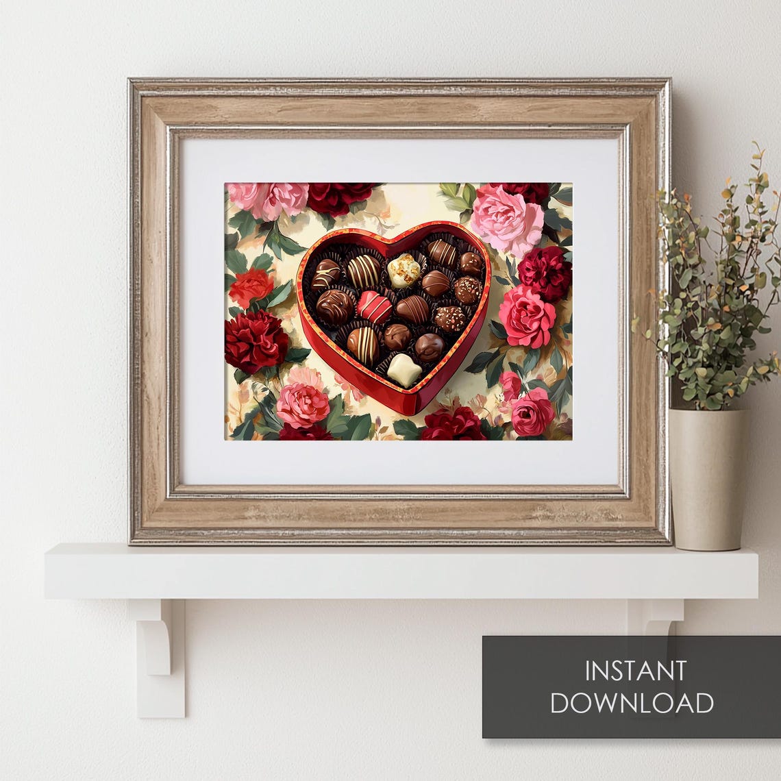 Heart Shaped Box Of Chocolates With Roses Valentines Day Gift Print - Image 6