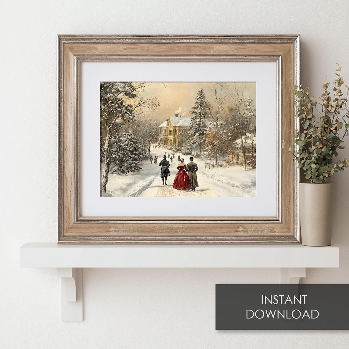 Victorian Couple Snowy Manor Estate Winter Walk Scene Poster - Image 6