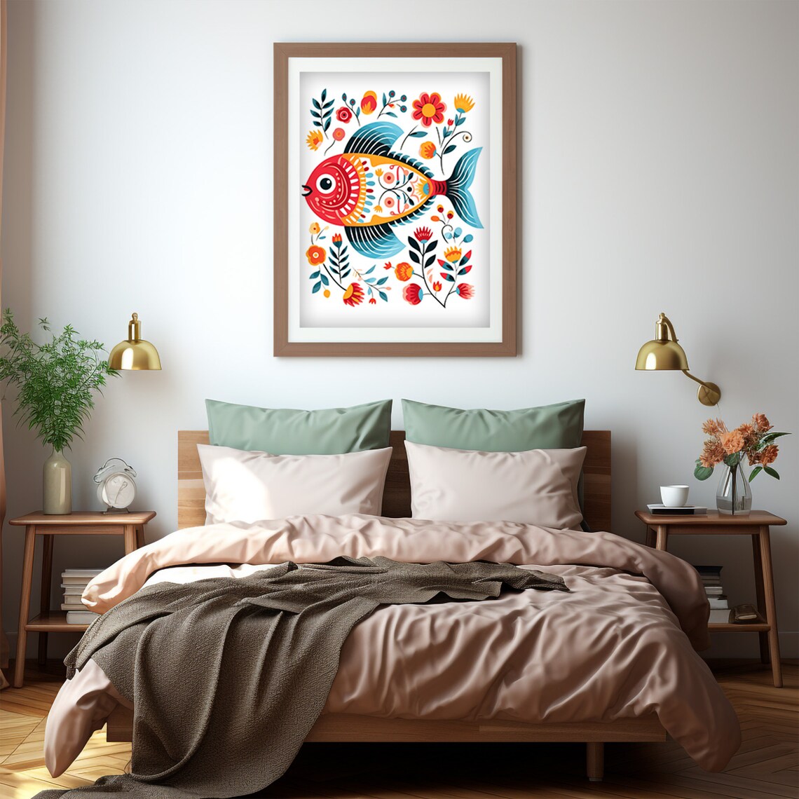 Scandinavian Folk Art Fish Colorful Floral Ocean Animal Art Print - Image 4