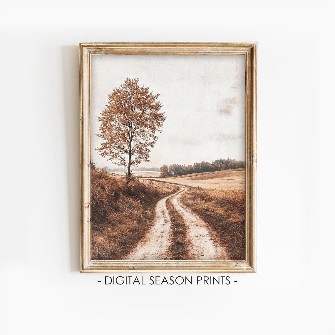 Lone Autumn Tree Dirt Road Fall Field Rustic Countryside Scene Poster