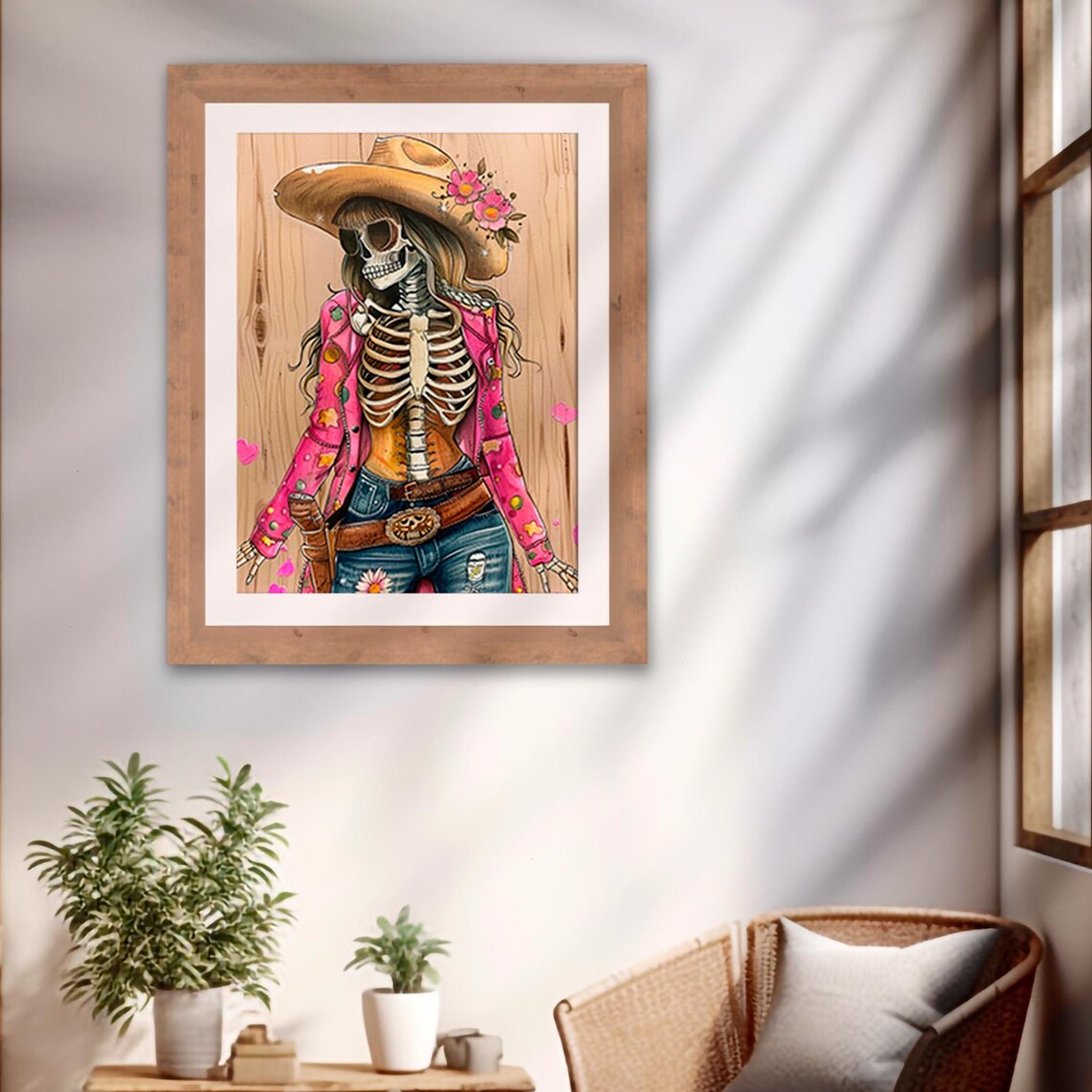 Day of the Dead Cowgirl Skeleton Pink Jacket Western Sugar Skull Poster - Image 2