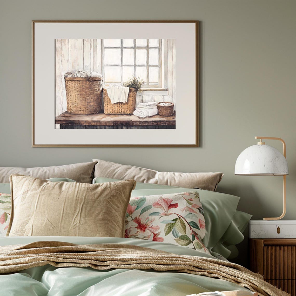 Rustic Laundry Baskets White Towels by Window Farmhouse Poster - Image 4