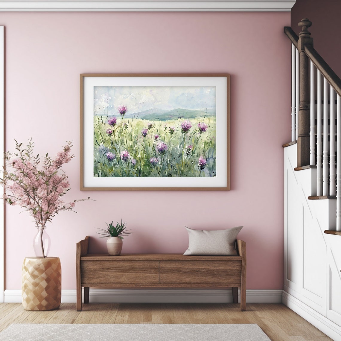 Scotland Purple Thistle Meadow Wildflower Watercolor Landscape Poster - Image 4