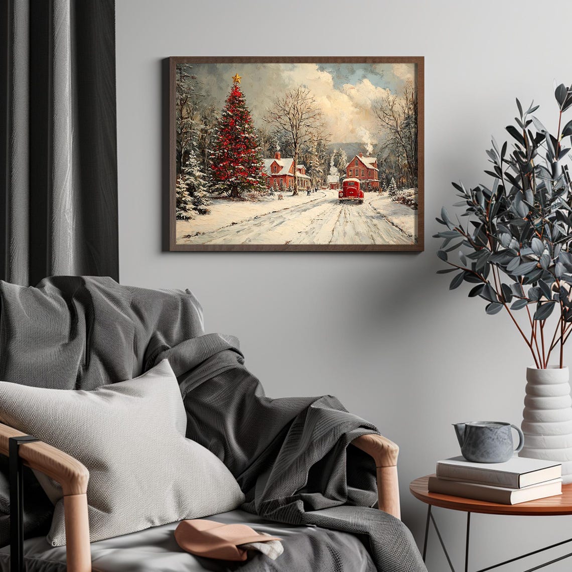 Christmas Tree Town Square with Red Truck Snowy Village Poster - Image 6