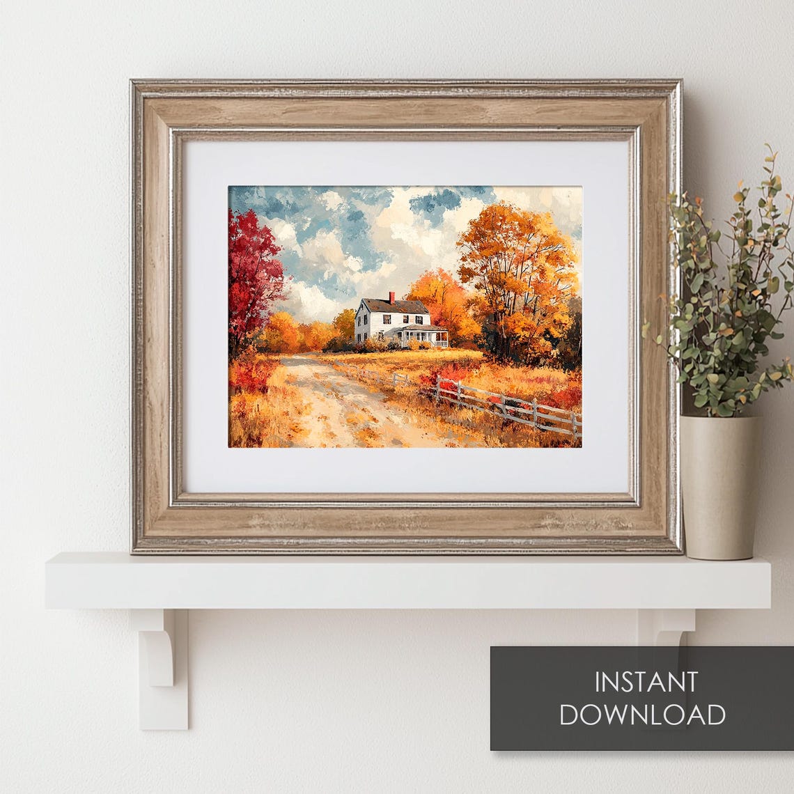 Autumn Country House with Red Maple Trees Dirt Road Fall Poster - Image 6