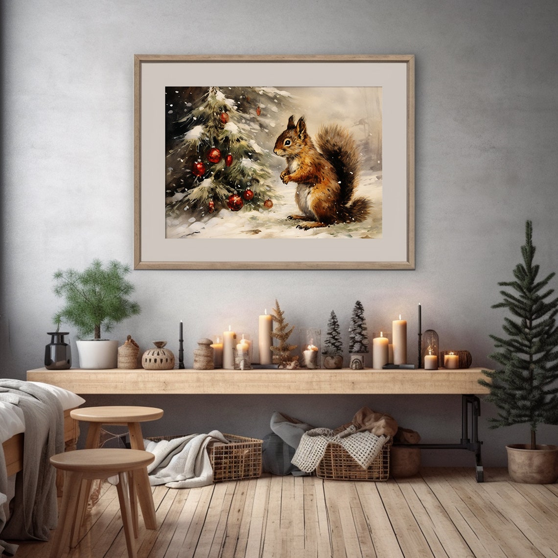 Squirrel Red Baubles Christmas Tree Snowy Forest Winter Animal Poster - Image 4