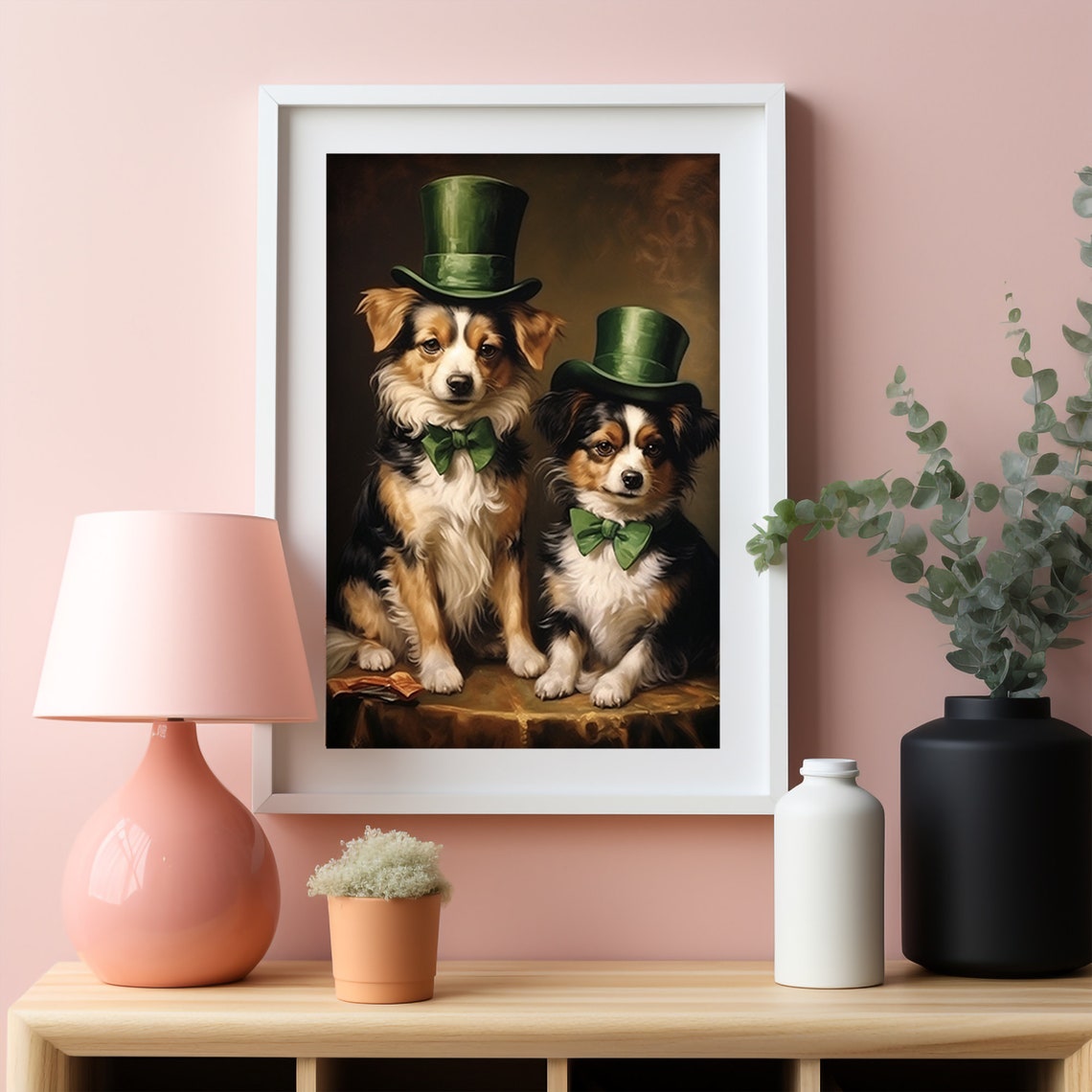 Two Dogs Green Top Hats St Patrick's Day Vintage Funny Animal Poster - Image 4
