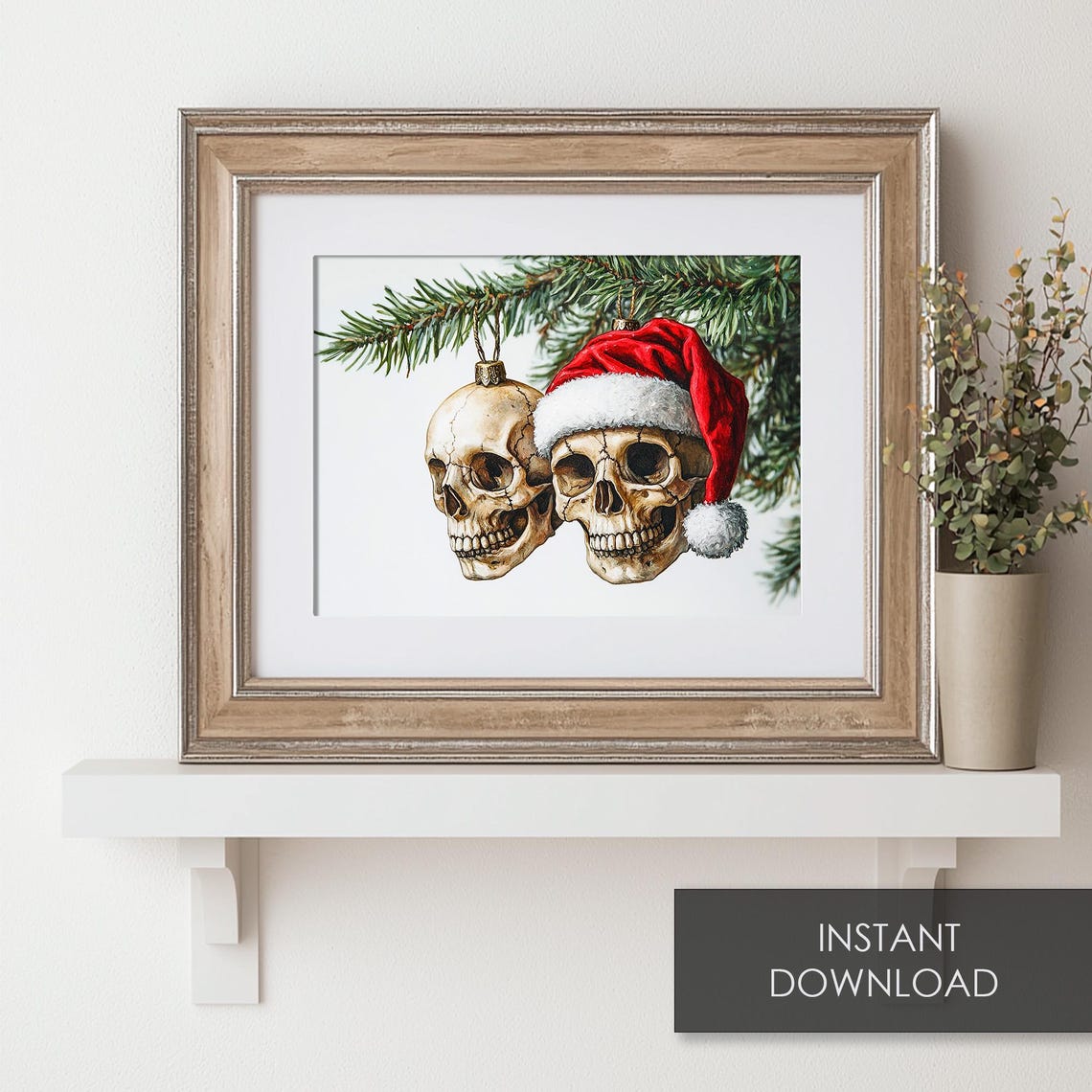 Gothic Skull Christmas Ornaments With Santa Hat Dark Holiday Poster - Image 6