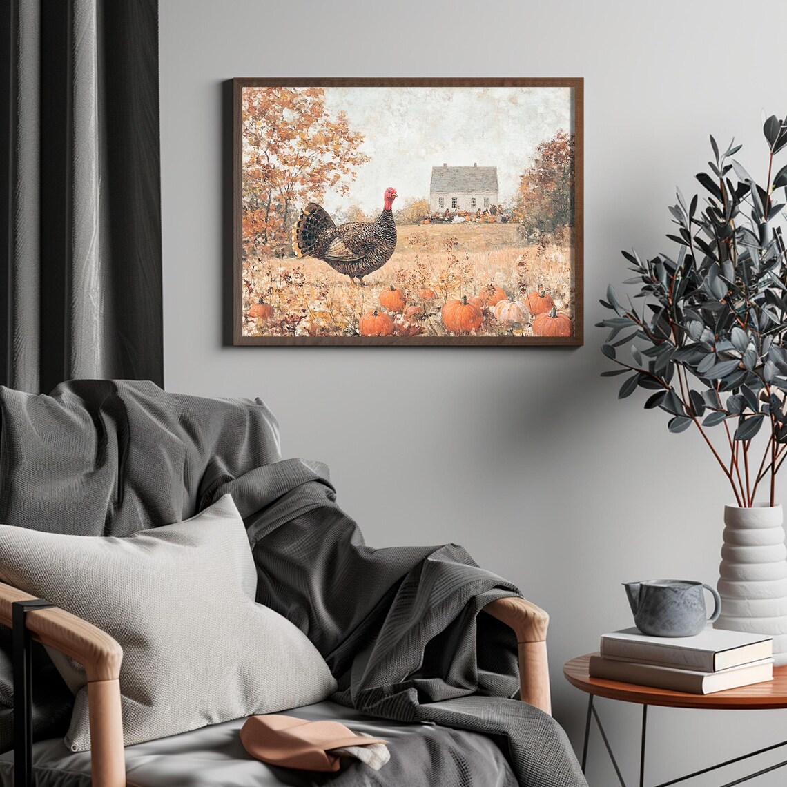 Turkey Print, Farmhouse Autumn Cottage Landscape - Image 6