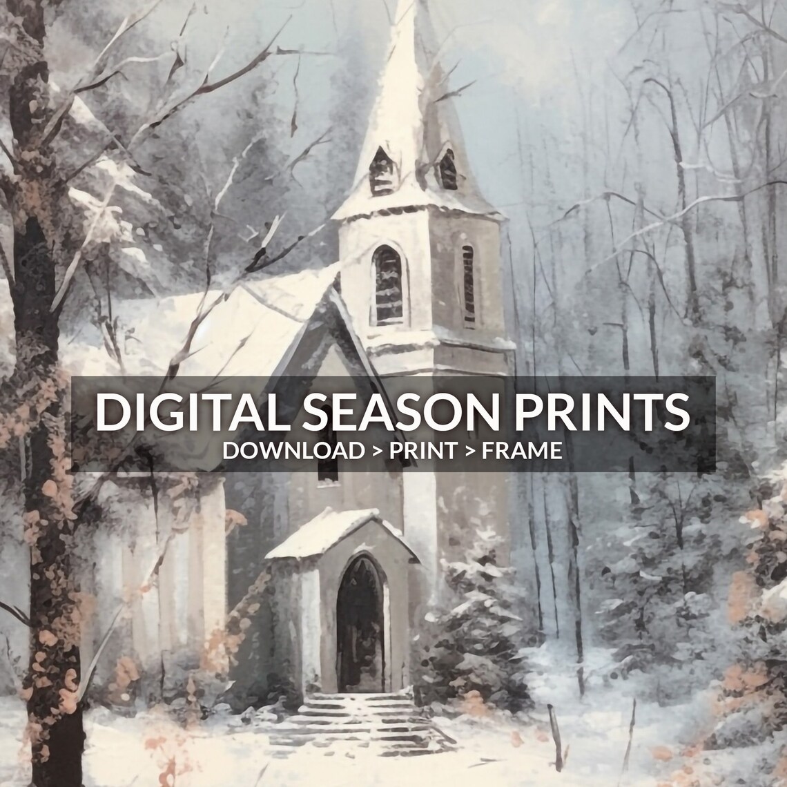Old Country Church Winter Snowy Landscape Art Print - Image 6