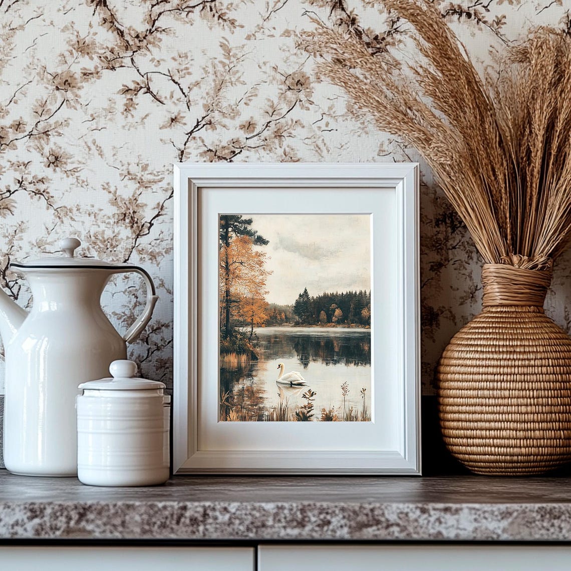 Graceful White Swan Gliding Across A Golden Autumn Lake Poster - Image 4