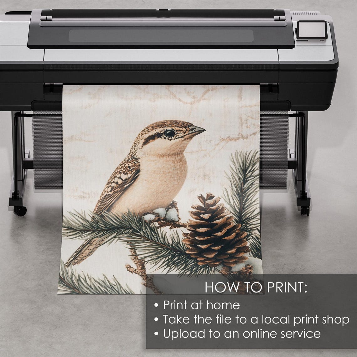 Songbird on a Snowy Pine Branch with Pinecones Vintage Winter Poster - Image 5