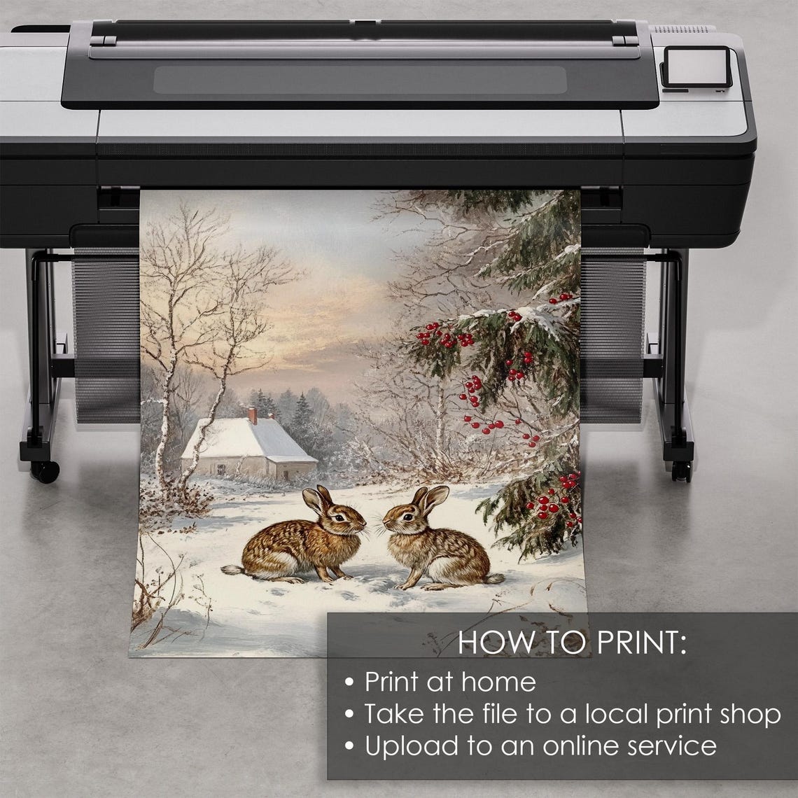 Two Rabbits Sitting Together In A Snowy Winter Woodland Poster - Image 5