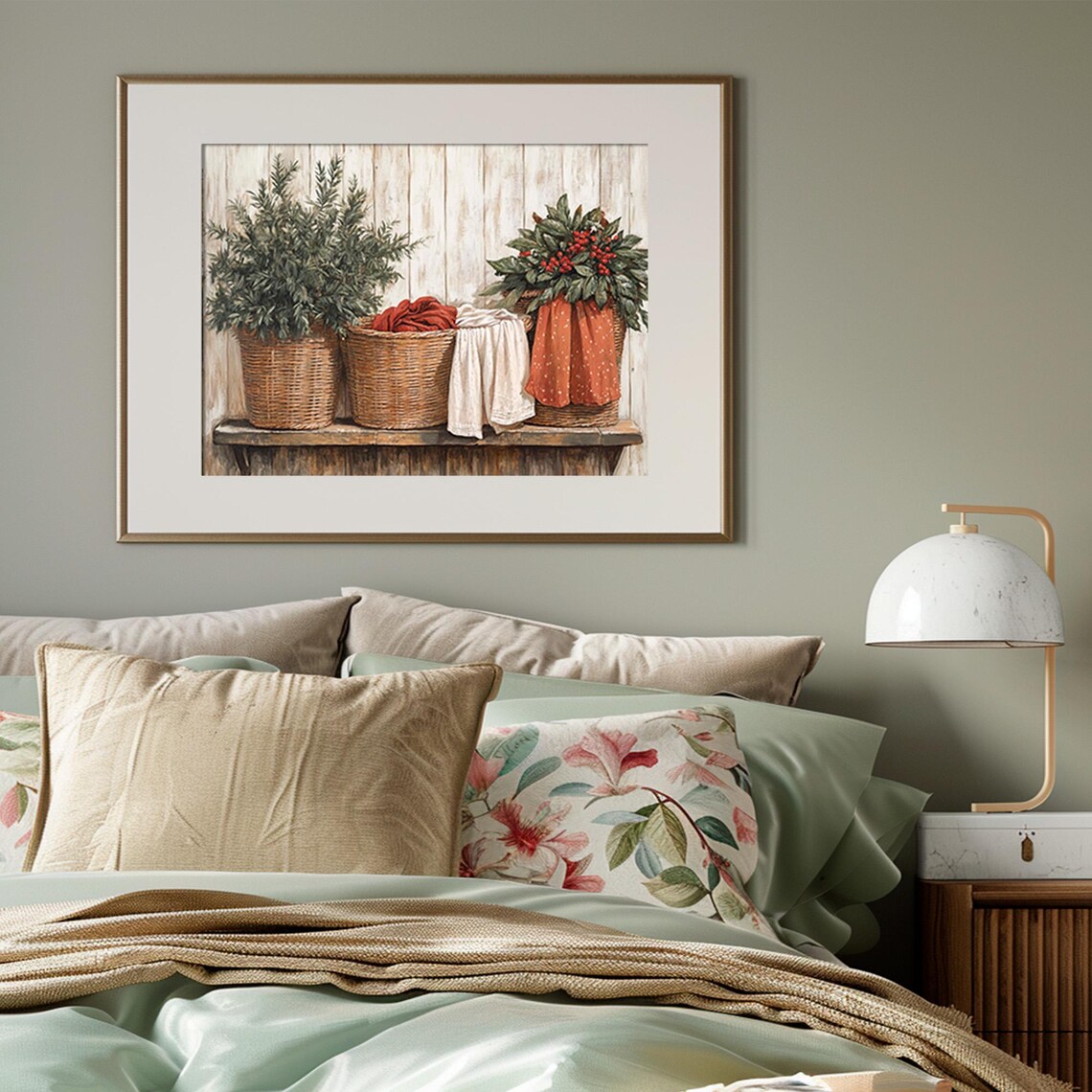 Cozy Christmas Laundry Baskets Vintage Farmhouse Winter Wall Art - Image 3