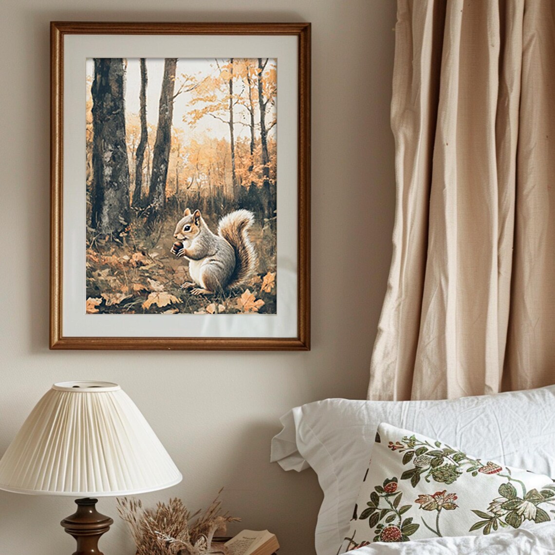 Squirrel Holding Acorn Golden Autumn Forest Vintage Woodland Animal Poster - Image 4