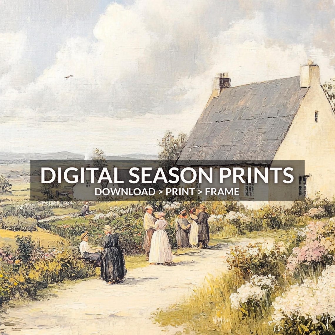 Vintage Irish Village Cottages Garden Path Neighbors Painting Poster - Image 6