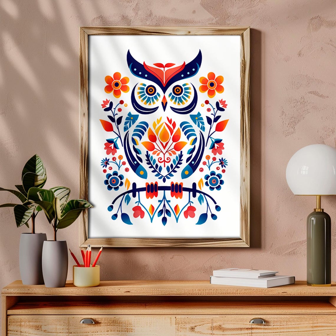 Scandinavian Folk Art Owl Floral Colorful Boho Woodland Art Print - Image 6