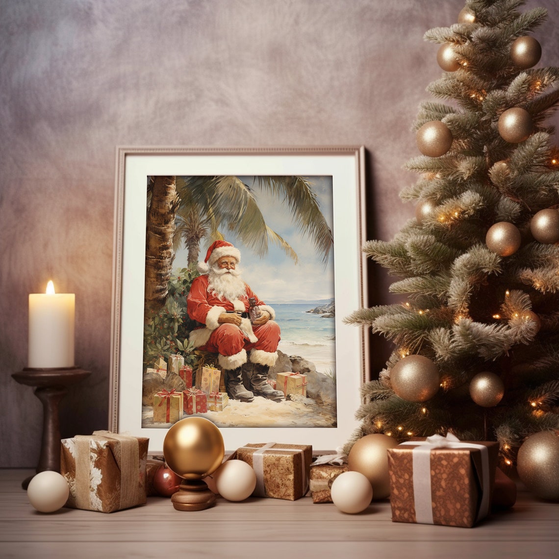Santa Claus Beach Relaxing Gifts Tropical Christmas Vacation Art Print - Image 5